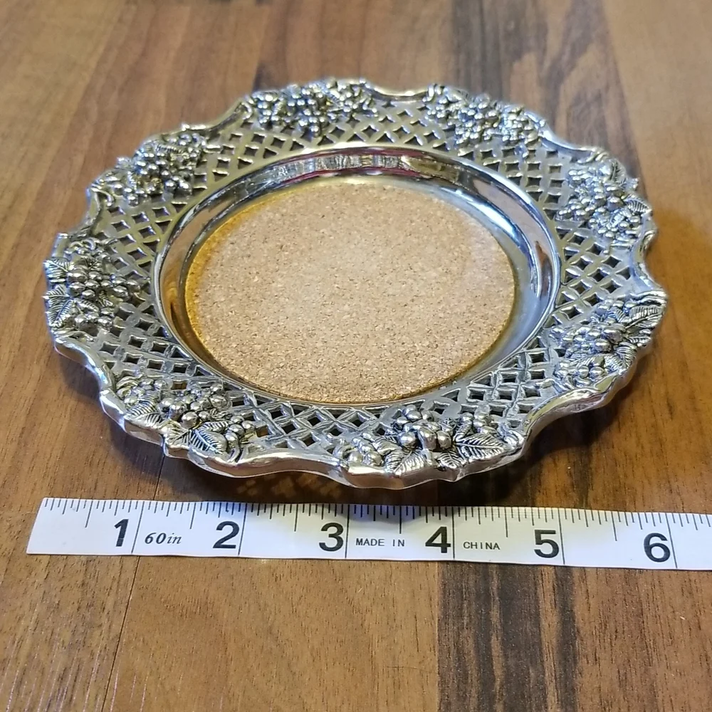 Wine Coaster Caddy Godinger Silver Art Co. Grapevine Silverplate Cork